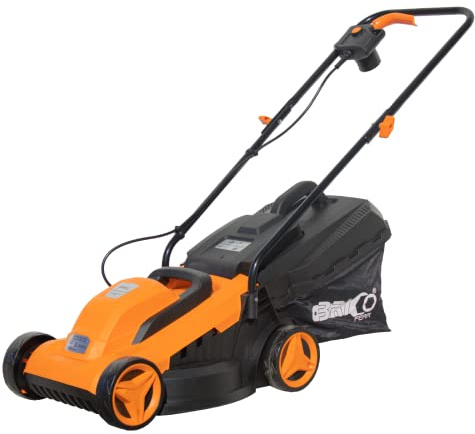 Bricoferrr Cortacésped Eléctrico - 1200W, Ancho de Corte 33cm y Altura Ajustable