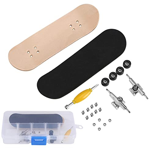 Mini Finger Skateboard, Maple Wooden Alloy Fingerboard, Pro Finger Board with PU Non-slip Box, Reduce Pressure, for Friends Kids (Black)