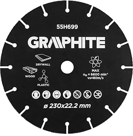 GRAPHITE HM-Sägeblatt für Holz, Platten und Kunststoffe - Für Kreissägen und Trennmaschinen - Hartmetall - Trennscheiben Kompatibel Drehwerkzeug Rotationswerkzeuge - 230 x 22.2 mm