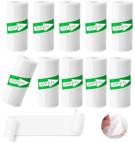 VMUTGA 10 Rollos Papeles de Impresora Térmica, Mini Pegatina Imprimible Autoadhesiva Etiquetas Térmicas Imprimible Papel Térmico para Mini Impresoras Térmicas Pequeña Fotográfica (55mm*25mm*3M)