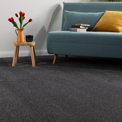 Steffensmeier Teppichboden Catania Meterware | Auslegware für Kinderzimmer Wohnzimmer Schlafzimmer | Anthrazit, Größe: 100x400 cm