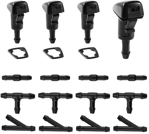 Lyeteung 4 Stücke Scheibenwaschdüsen, 4805742AB Frontscheibenwaschdüse, mit 12 Stücke Schlauchverbinder, Kompatibel mit Jeep Chrysler Dodge Ram Waschdüse