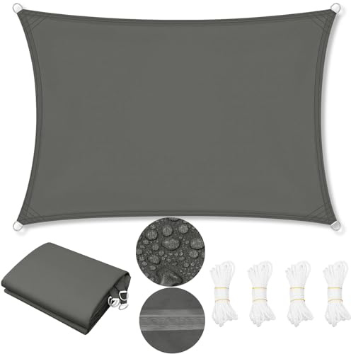 WOLTU Telo Ombreggiante in PES 200 g/m², Vela Parasole Idrorepellente, con Anelli a D e Corde, per Esterni, Protezione Solare, 3,5x5 m, Grigio Scuro