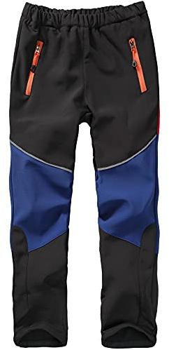 Jogwits Pantalon softshell pour enfant - Pantalon de ski - Pantalon de randonnée - Pantalon cargo doublé - Imperméable - Pantalon thermique - Pantalon de neige - Pantalon d'extérieur - 1510, Noir/bleu