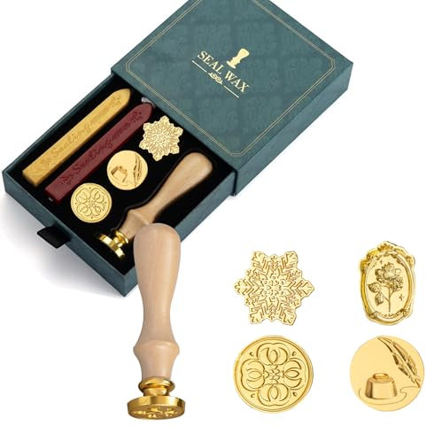 Wachssiegel Stempel Set, Wachsstempel Set Wachssiegel Set mit 4 Stück Siegelstempel, 2 Stück Siegelwachs, Wachs Siegel Stempel Kit Siegelstempel Set für Umschlag Hochzeit Einladung Brief