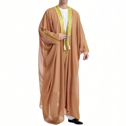 Caftán para Hombre – Túnica Musulmana Abaya Djellaba (Marrón camel, M)