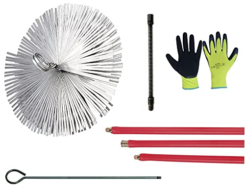 Kit Spazzacamino Pulizia Camino Canne Fumarie con Scovolo in Acciaio Prolunghe da 6 Metri con Guanti in OMAGGIO (35 cm)