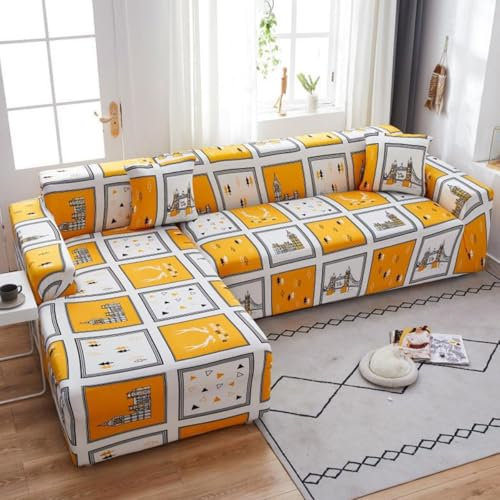 JunJiale Sektionssofabezug, 2 Stück, 2-Sitzer + 3-Sitzer, L-Form, Stretch-Couch-Schonbezüge, elastisch bedruckt, Sektionalsofa-Möbelschutz für Wohnzimmer
