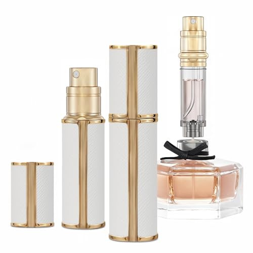 muilsae AG00WH perfume atomizer leather refillable perfume bottle pocket cologne atomizer bottom fill 0.17oz suitable for travel and vacation, birthday and anniversary, 5ml(White)