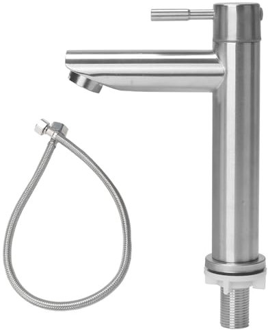 Minnhua - Grifo de agua fría de acero inoxidable, grifo de agua fría de lavado con manguera, mezclador lavabo, bañera para inodoro invitados, cuarto baño, instalación fácil (salida rectilínea)