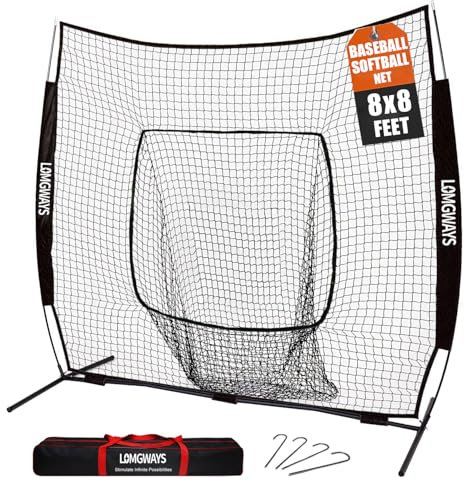 LOMGWAYS 8x8 Ft Baseball & Softball Practice Net with Steel Frame for Batting, Hitting, Pitching, Portable Baseball Batting Net with Carry Bag, Great for All Levels
