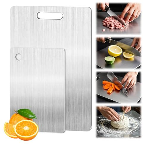 2 Pièces Planche À Découper En Titane,Planche À Découper En Acier Inoxydable S304 Adaptée À La Viande, Aux Légumes Et Aux Fruits Planche Titane Cuisine
