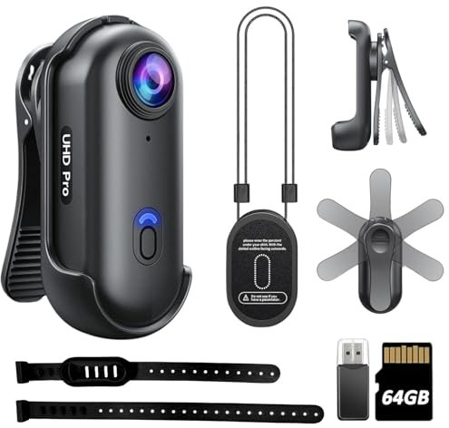 SONGYUKA H88 4K Body Cameras with Audio & Video Recording - Waterproof Body Camera Action camera, Magnetic & 360° Clip, 120-Min Battery for Cycling, Pet Walking (1080P-B-64G)