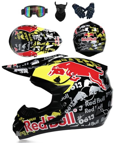 PAESCOY Casco Moto per Ragazzi Casco Motocross Bambini Caschi Cross per Adulti Uomo Casco Moto ATV Casco Integrale Enduro MTB Certificato DOT con Occhiali Maschera Guanti Casco da Discesa,Black-XL