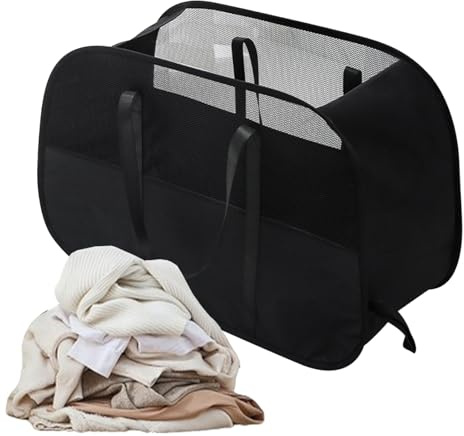 Cesto di lavanderia pieghevole, cesto vestiti pieghevoli con manici rinforzati, design a maglie leggera per un facile stoccaggio, camera da letto portatile per bidoni della biancheria per la biancheri
