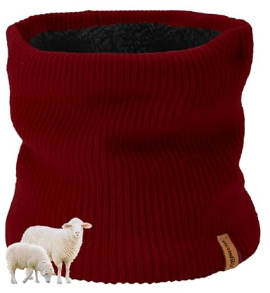 ACUSHLA Scaldacollo in Lana Merino per Uomini e Donne - Foderato in Pile Pesante Caldo Sciarpa a Maglia Scaldacollo Maschera Viso da Sci, Rosso, Taglia unica