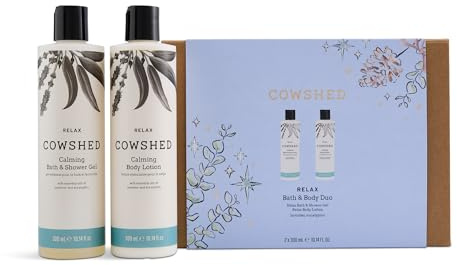 Cowshed Relax Bath & Shower Gel and Relax Body Lotion Duo - Vegan Body Wash for Women & Men | Paraben-Free Body Luxury Bath Sets | Lavender Bath Lotion - Relaxing Bathing Gifts for Women