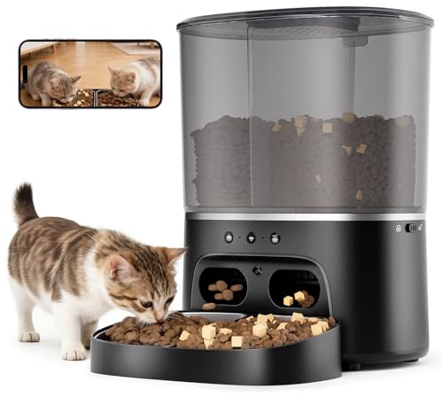 8L Comedero Gato Automático Doble con Cámara 1080P 160°,Acero Inoxidable Diseño Antiobstrucción App Control, WiFi 5G/2.4G Control Remoto Rudio Bidireccional para Múltiples Gatos
