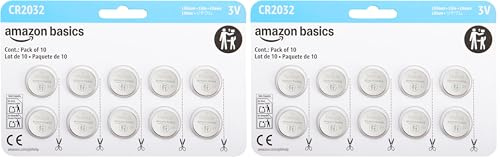 Amazon Basics - Paquete de 20 Pilas de Litio de botón CR2032, 3 voltios, Larga duración, sin Mercurio