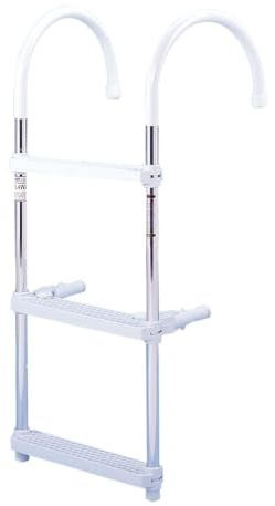 DotLine Boat Aluminum 3 Step Ladder – Folding Gunwale Hook Design, 11 Wide Hooks, Non-Marking Support Legs, 250 lb Capacity – Durable Marine Boarding Solution