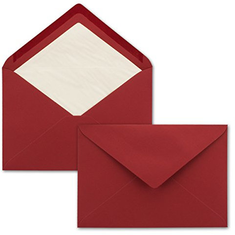 15x Brief-Umschläge C5 - Dunkel-Rot - gefüttert mit weißem Seidenpapier - 110 g/m² - 22,9 x 15,5 cm - Nassklebung
