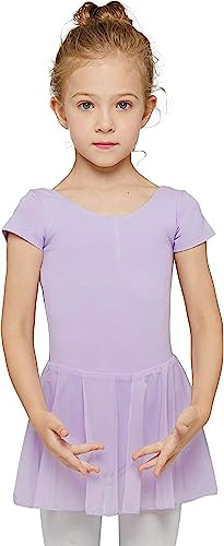 MdnMd Baletttröja för småbarn, flickor, med kjol, klassisk, kortärmad, dans, gymnastik, ballerinaoutfit, lila, 4-6 år
