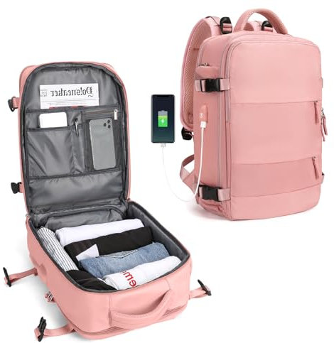 SZLX Großer Reiserucksack Damen, Handgepäck Rucksack,Wanderrucksack Wasserdichter Outdoor-Sportrucksack Lässiger Tagesrucksack Schultasche Fit 14 Zoll Laptop mit Schuhfach und Laptopfach,Beige