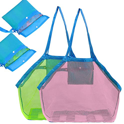 ZDNT 2 Stück Strandspielzeug Tasche,Sandspielzeug Tasche,Strandtasche Strandspielzeug,Mesh Beach Bag,Strandtasche Strandspielzeug Tasche,Strandtasche,Mesh Strandtasche,Netztasche,für Familie Urlaub