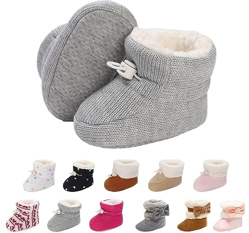 Tolaler Zapatos de Invierno para Bebés, Patucos Bebe Invierno con Forro Grueso Botas Antideslizantes de Suela Blanda Ajustables/Uso Diario (0-18 Meses)
