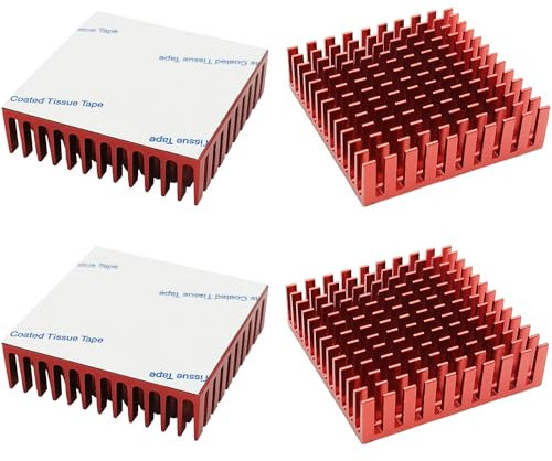 Kühlkörper, CTRICALVER 4 Stück Aluminium Heatsink L40mm X B40mm X H11mm, Roter Kühlkörper mit 3M Klebeband, für High Power LED Verstärker Transistor