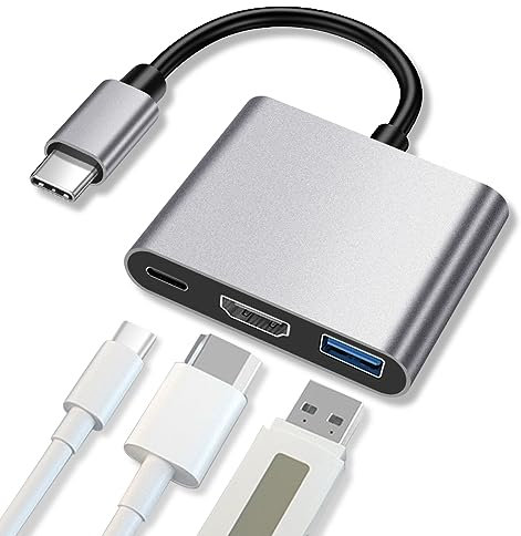 AXFEE Adaptador USB C a HDMI, 3 en 1 USB C a HDMI 4K Adaptador, Tipo C a HDMI Convertidor de Vídeo, con Salida HDMI 4K & Puerto USB C & USB 3.0, para MacBook Pro/MacBook Air/iPad
