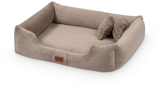 Exklusiv BED ortopedisk hundsäng, godis, stora medelstora små hundar – hundkudde, hundmatta av plysch – halkfri, mysig, hållbar, nötningsbeständig, slitstark (L+| 90 x 70 cm, beige)