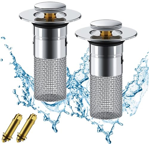 Abflussstopfen, 2 Stück Waschbeckenstöpsel, Abflussstopfen Waschbecken Pop Up Waschbeckenstöpsel Abflusssieb Aus Edelstahl für Waschbecken Bad Küchenspülen