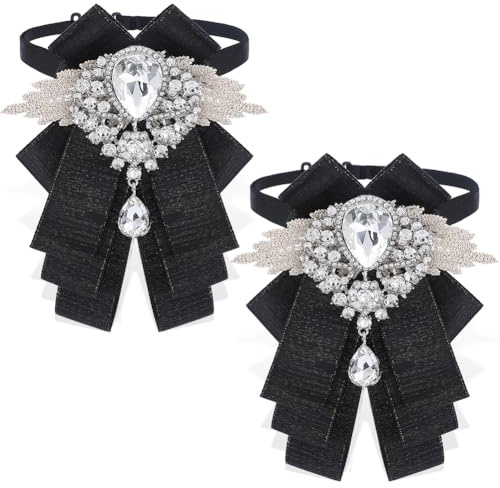 GORGECRAFT 2Stk Vorgebundene Fliegen Verstellbare Strass Schleife Fliege Brosche Dekorative Kristalle Hochzeitsanzug Krawatte Kragen Brosche Anstecknadel Für Männer Frauen Geburtstagsgeschenke Schwarz
