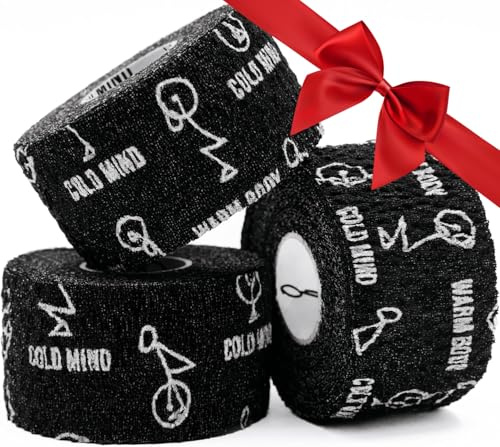 WARM BODY COLD MIND 3,8 cm Daumen Tape für Gewichtheben – Hook Grip Tape für Gym, Powerlifting, Deadlift, Krafttraining, Athletic Finger Wrap (3 Rollen Schwarz)