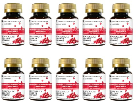 D - Mannosio e Cranberry 40% PAC Mirti Complex con Semi di Pompelmo, Uva Ursina e Vitamina C |1000 compresse 1 al dì | Mirtillo Rosso ad Alto Dosaggio