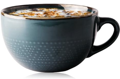 Taza de café grande de cerámica, 700 ml, taza de desayuno de cereales, cuenco grande con asa, taza de café, ensalada, cuenco para postres de leche, avena, lavavajillas y microondas (verde oscuro)
