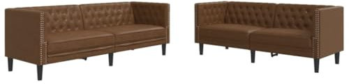 vidaXL Soffgrupp chesterfield 2 delar brun konstmocka, soffgrupp, vardagsrumssoffa, mockasoffa, soffgrupper, vardagsrumssoffor, mockasoffor