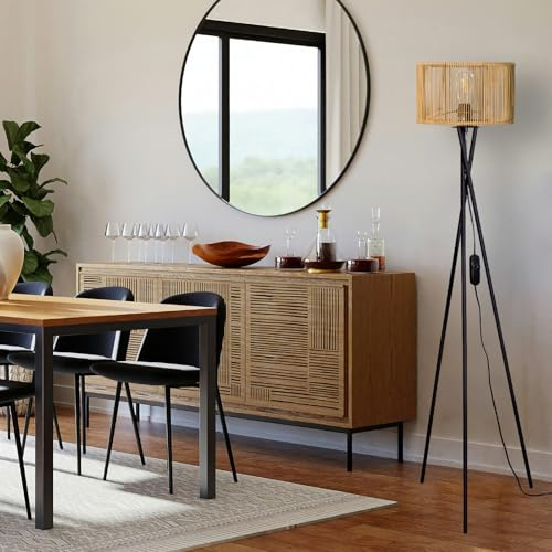 Osasy Tripod Lamps for Living Room,Dimmable Floor Lamp with Natural Shade | Scandinavian Style Boho Corner Sofa Lamp bedroom,Bamboo shades