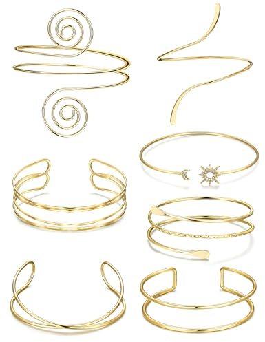 Yamobi 7 braccialetti da braccio, bracciali in oro, bracciali, adatti per donne, con sole, luna, vortice, spirale, stratificazione e design minimalista