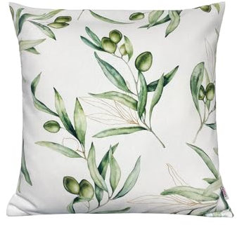 beties - Italy Collection -, Kissenhülle ca. 40x40 cm Olive, 100% Baumwolle – Premium Qualität – weiß mit grünen Oliven und zart goldenen Details