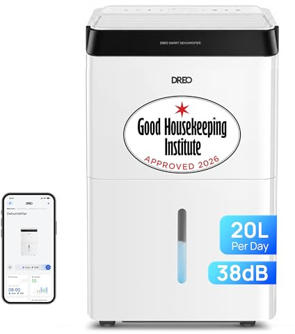 Dreo Deumidificatore Casa Muffa 20L/24h, Alexa & WiFi, Tanica da 3.4L, Deumidificatore silenzioso 38dB, 40㎡, con 3 Modalità d’Uso, Timer e Asciugatura del Bucato, per bagno, camera da letto, cantina