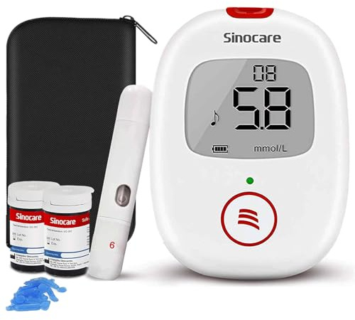 sinocare Blood Glucose Monitor, Diabetes Testing Kit with Light Warning and Voice Reminder, Blood Sugar Monitor with with Test Strips x 50 and Lancet x 50, Safe AQ Glucose Monitoring -in mmol/L