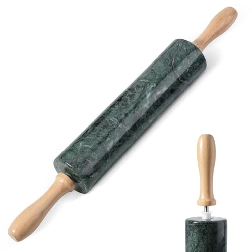 Koville Indian Green Marble Rolling Pin, Non-Stick Stone Dough Roller, 18 Inch Rolling Pin for Baking,Pasta, Dumpling, Ravioli, Fondant,Pie Crust, Kitchen Baking Pastry Tools, Kitchen Essential