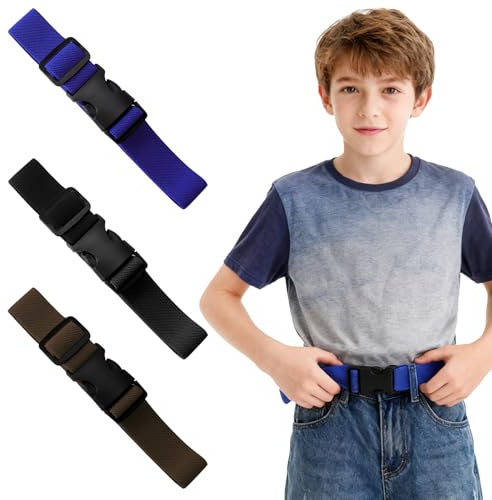 VOSSOT Cinture per bambini da 3 pezzi per ragazzi, Cinture per bambine per ragazzi e ragazze senza fibbia, cintura classica per bambini per uniformi scolastiche, jeans, pantaloni