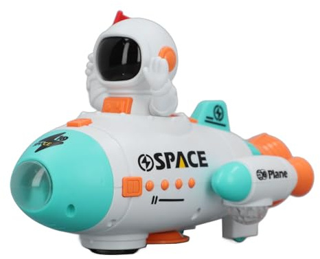Aramox Electric Light Up Spaceship Toy with 360 Degree Rotation for Kids Made of ABS Material (Blue)