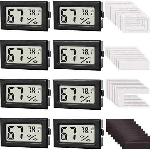 Fuitnerd 8-Pack Mini Digital Hygrometer Thermometer, Front-View Frame Adhesive for Mason Jar & Reptile Tank, Humidity Monitor for Garden, Greenhouse, Plants, RV, Office, Cellar 12-Month Battery