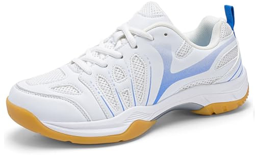 Eestfy Chaussures de Salle Hommes et Femmes Antidérapantes Badminton Légères Respirantes pour Entraînement Tennis et Tennis de Table,Bleu,44 EU
