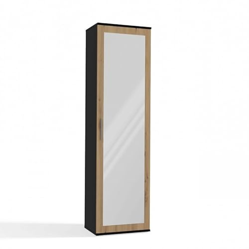 CDF Armadio con Specchio da Corridoio, Mobile a Colonna d'Ingresso Stretto, Guardaroba Contenitore per Giacche e Scarpe con Asta Appendiabiti, Stile Urban Antracite e Rovere Artigianale, 50x35x180 cm