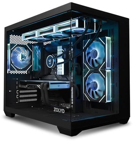 Zolyd Pulsar Caja PC Gaming Micro-ATX ARGB, Doble Cristal Templado Frameless, Cámara Dual, 3 Ventiladores ARGB Incluidos con Hub, Soporte Refrigeración Líquida 360mm, USB-C, Negro